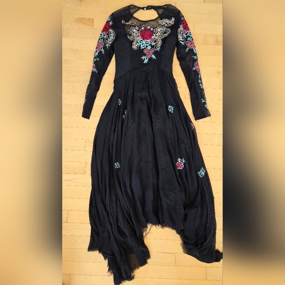 Free People Long Sleeve Floral Embellished Gown Dress Size Small - Picture 1 of 5